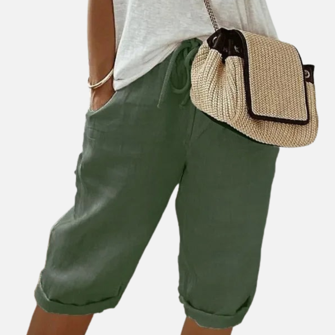 Women's Linen Bermuda Shorts Drawstring Waist