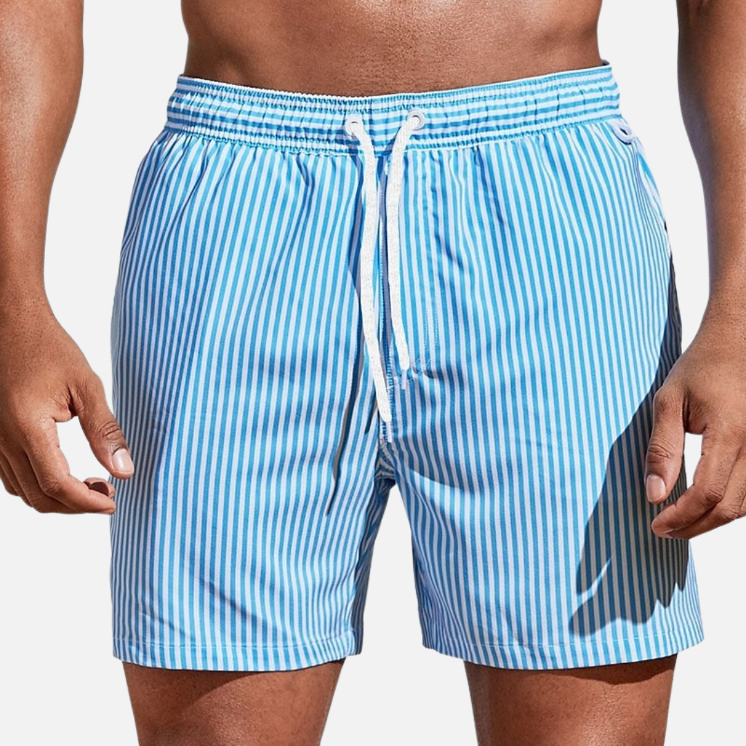 Men's Striped Swim Shorts | Quick Dry Drawstring Beach Shorts