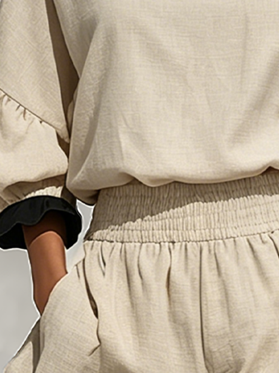 Women's Beige Linen Long Sleeve Two-Piece Set – ModClo