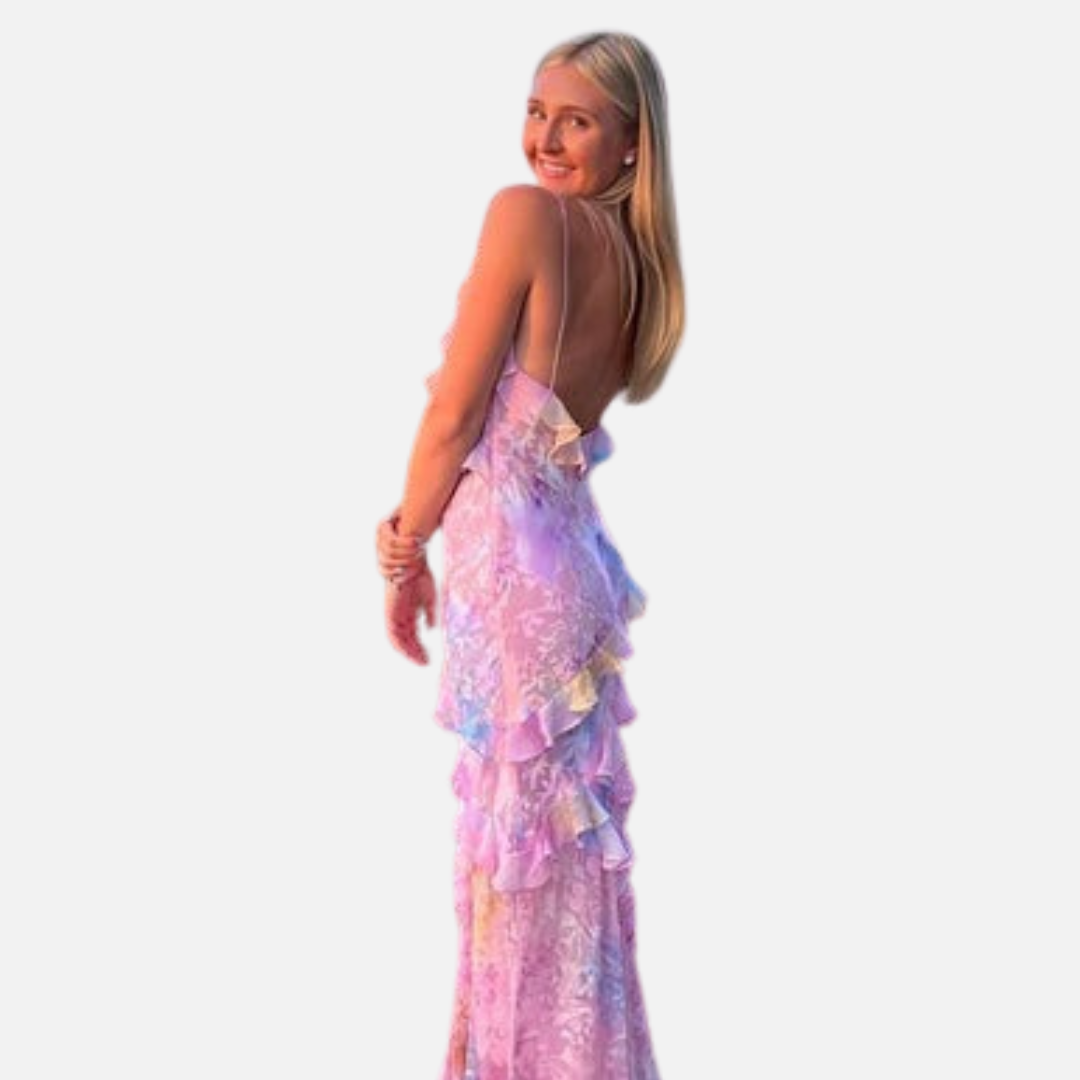 Women's Floral Ruffle Backless Maxi Dress
