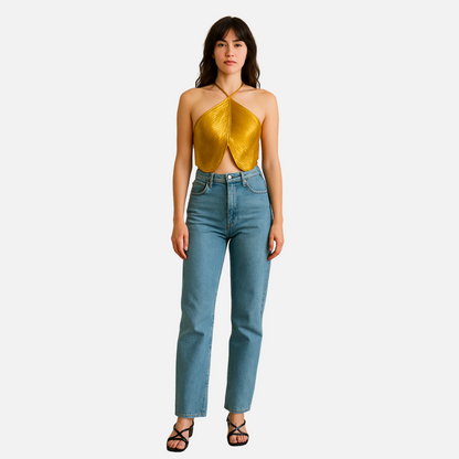 Women’s Metallic Top - Backless Party Crop Top
