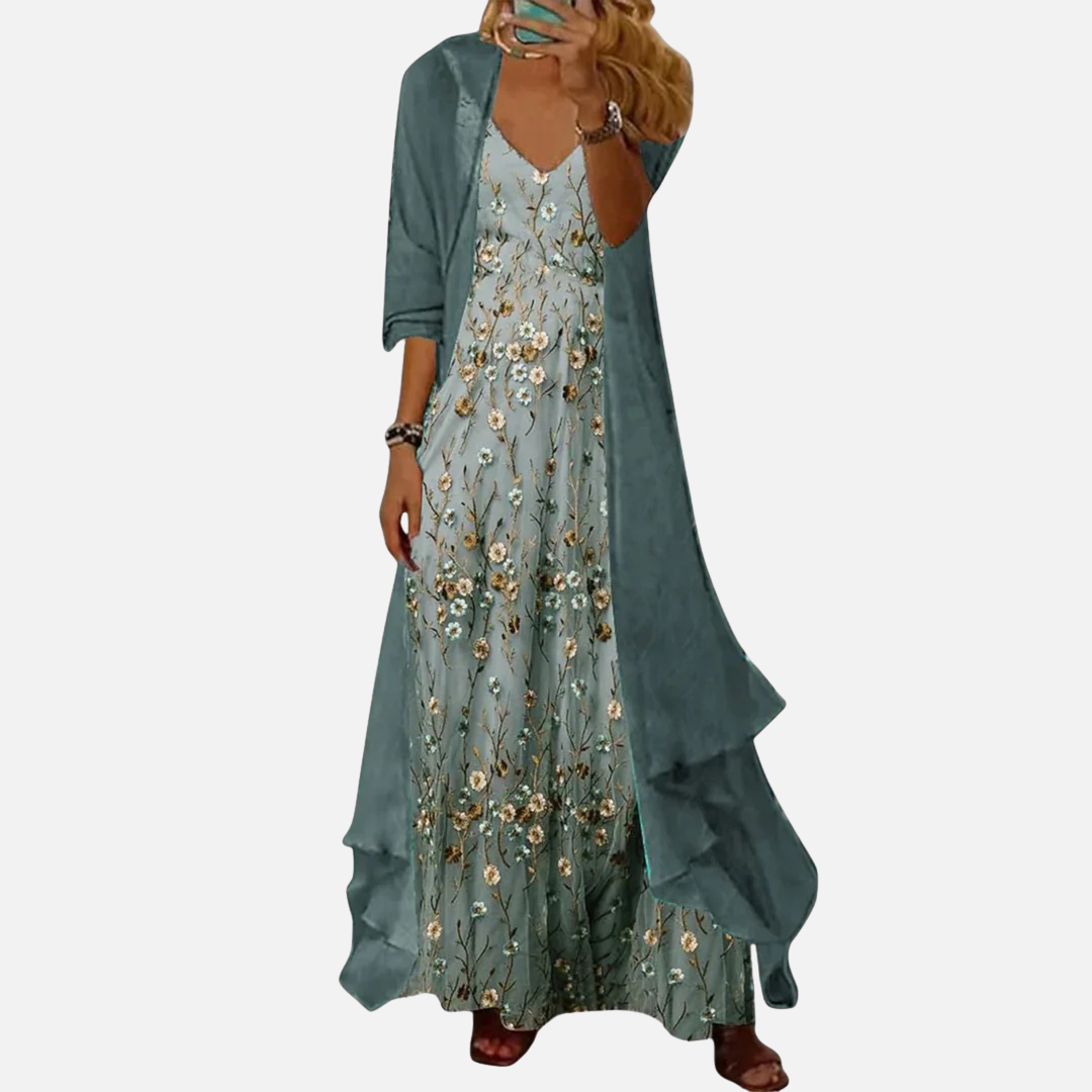 Women's Two Piece Floral Maxi Dress Set