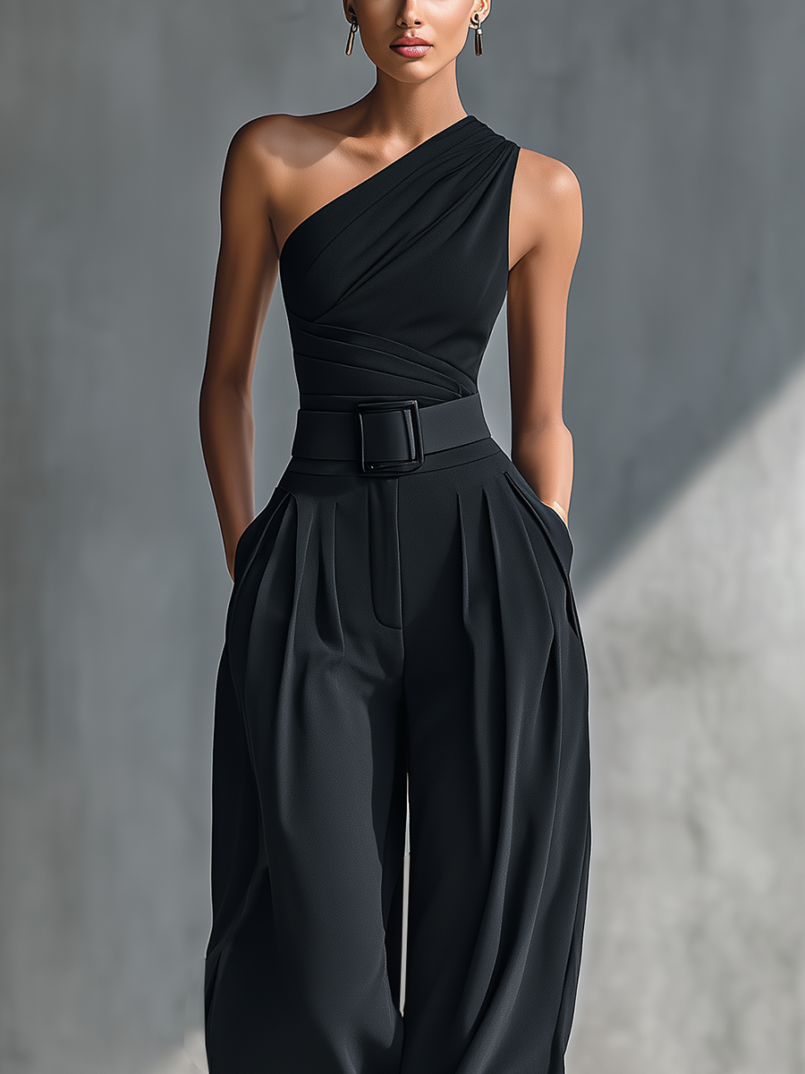 Women's Black Draped Wide Trousers – ModClo