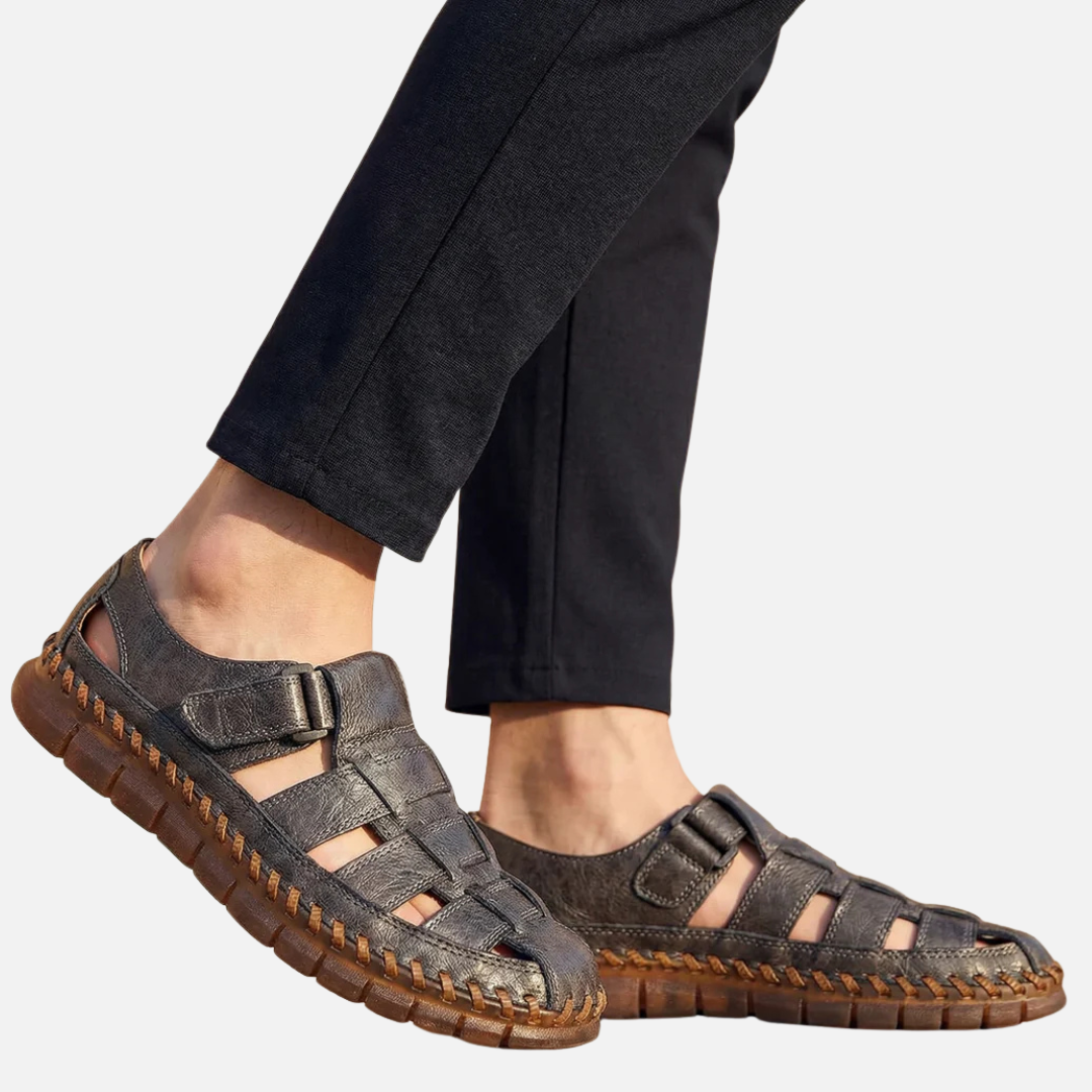 Men's Stitched Leather Cushioned Open Sandals