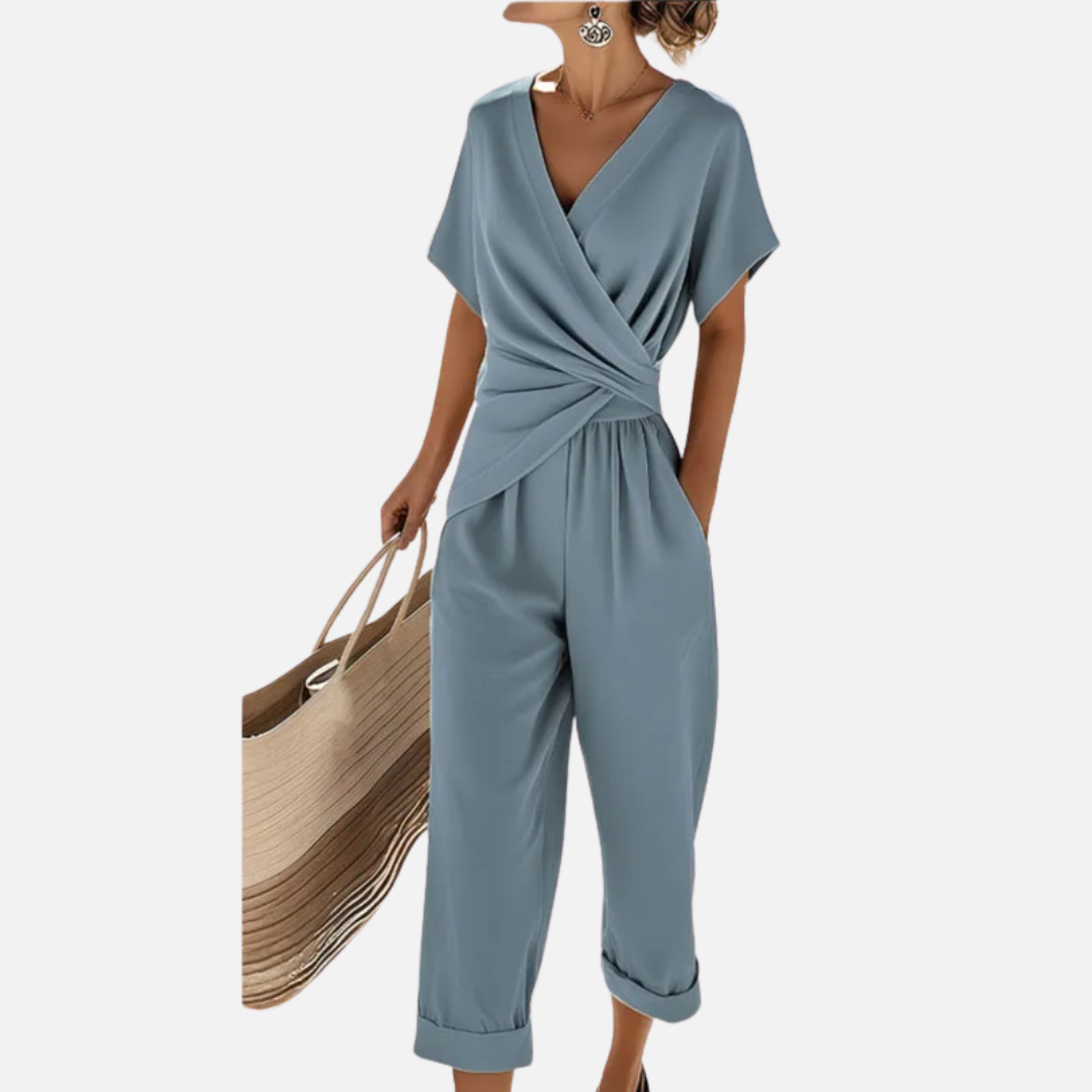 Women's Elegant V-Neck Wrap Jumpsuit