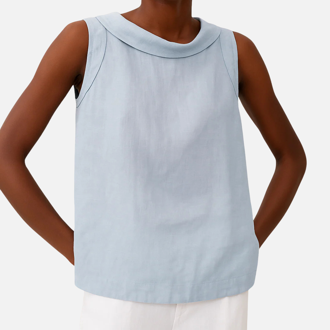 Women's Boat-Neck Linen Sleeveless Shirt Top