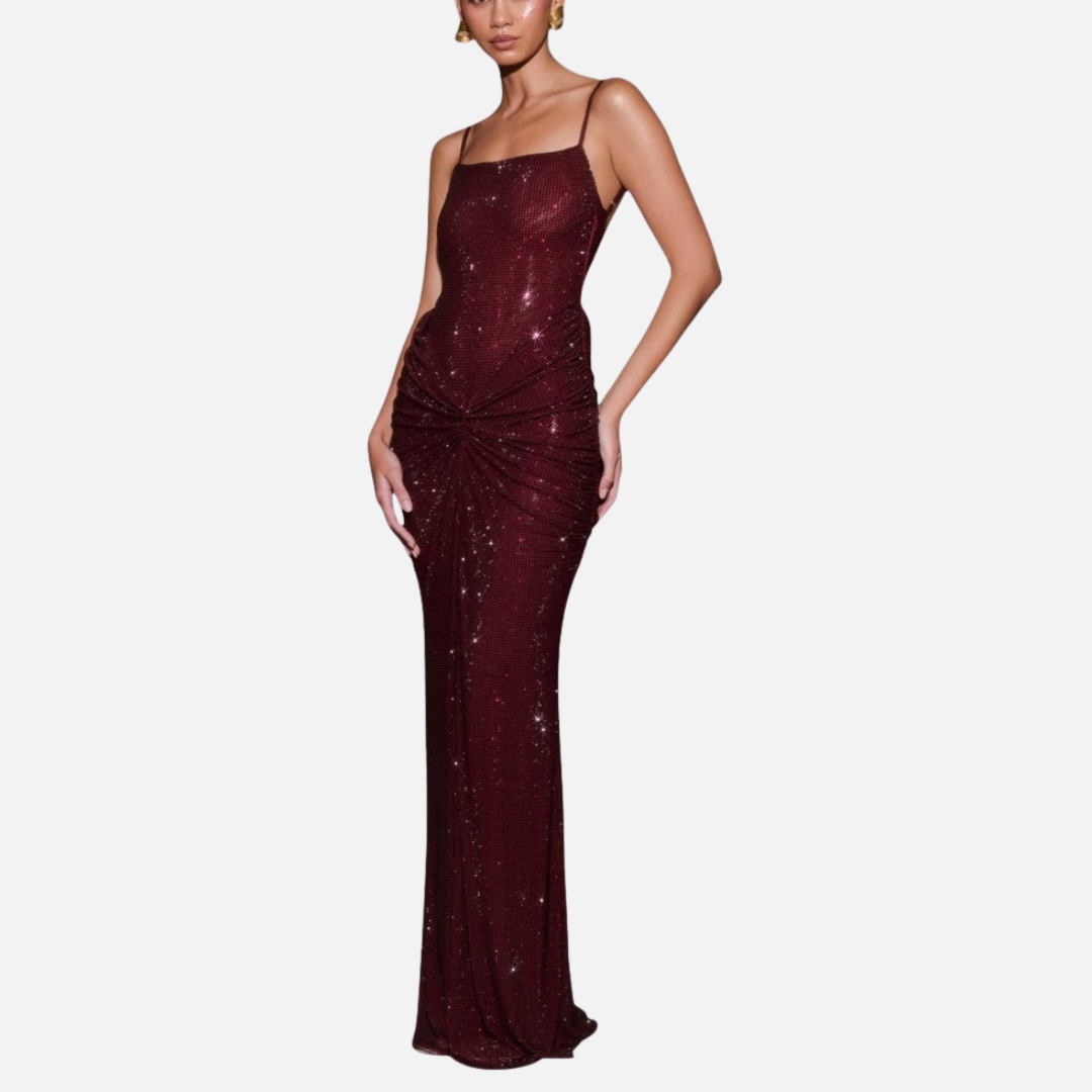 Women's Sequin Formal Maxi Dress – Backless Spaghetti Strap Sparkly Evening Gown