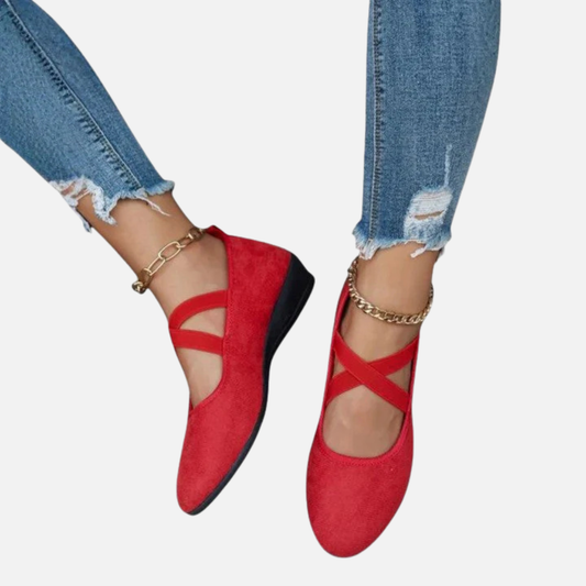 Women's Suede Cross Strap Ballet Flats | Ankle Wrap Sandals