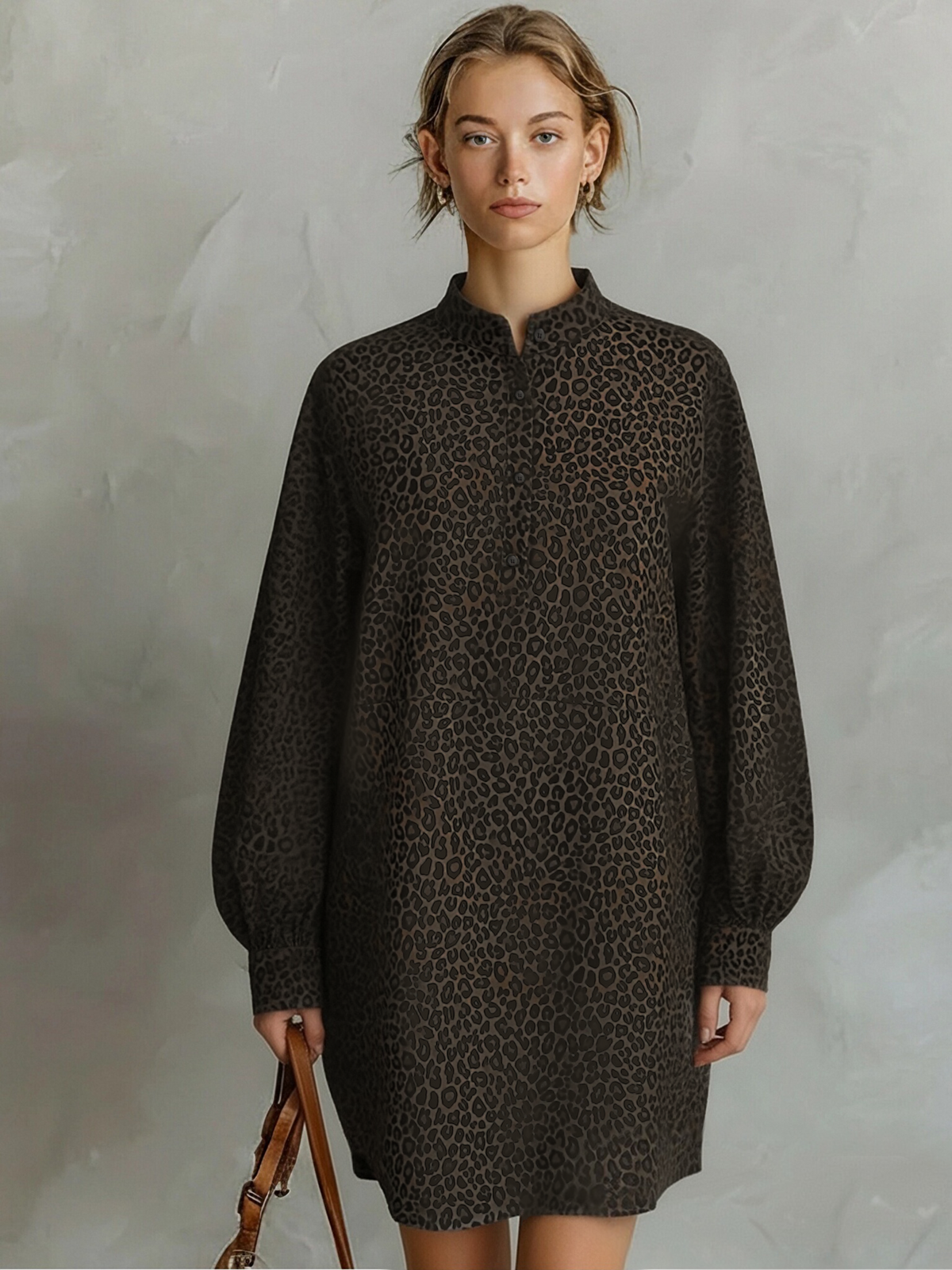 Women's Brown Long Sleeve Print Dress – ModClo