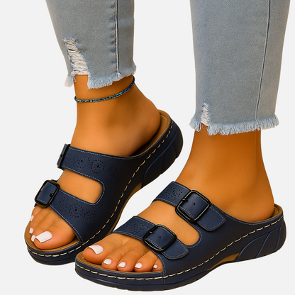 Women’s Comfort Sandals - Slip On Buckle Slides