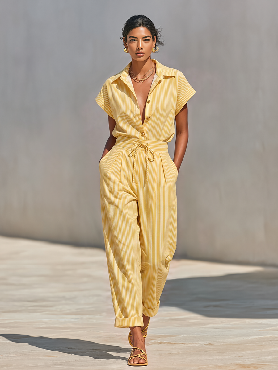 Women's Lemon Vertical Stripe Trousers – ModClo