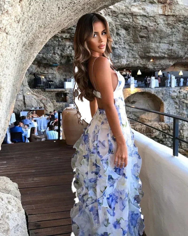 Floral Ruffled Maxi Dress Elegant Summer Wear