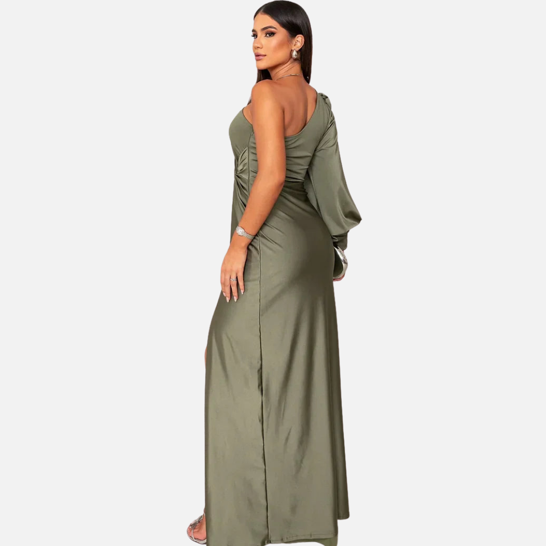 Women's One Shoulder Satin Maxi Dress Ruched