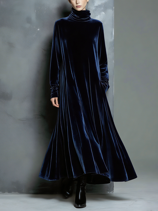 Women's Navy Velvet High Neck Maxi Dress – ModClo