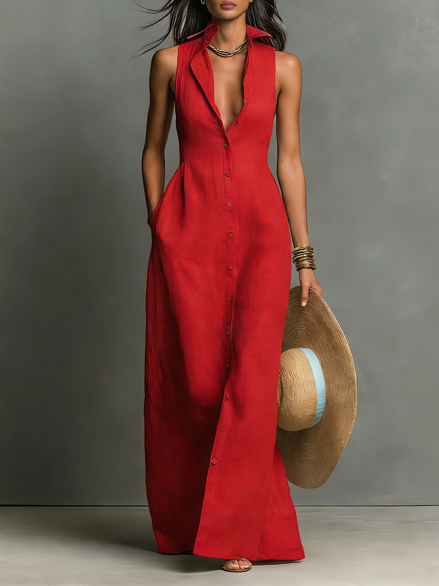 Women's Linen Sleeveless Shirt Dress – ModClo