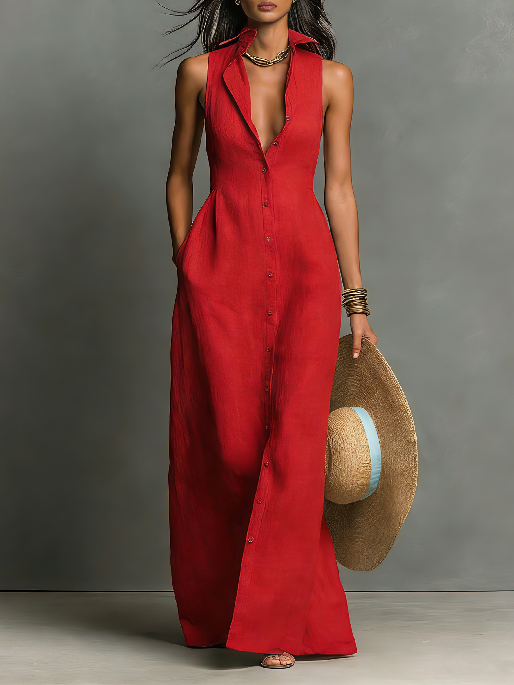 Women's Linen Sleeveless Shirt Dress – ModClo