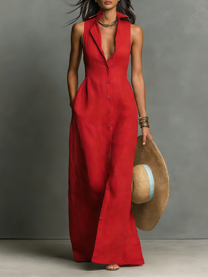 Women's Linen Sleeveless Shirt Dress – ModClo