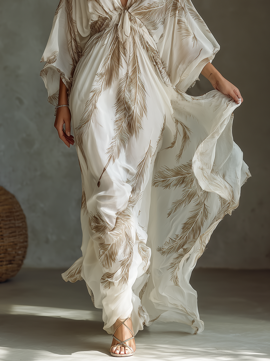 Women's Ivory Chiffon Print Maxi Dress – ModClo