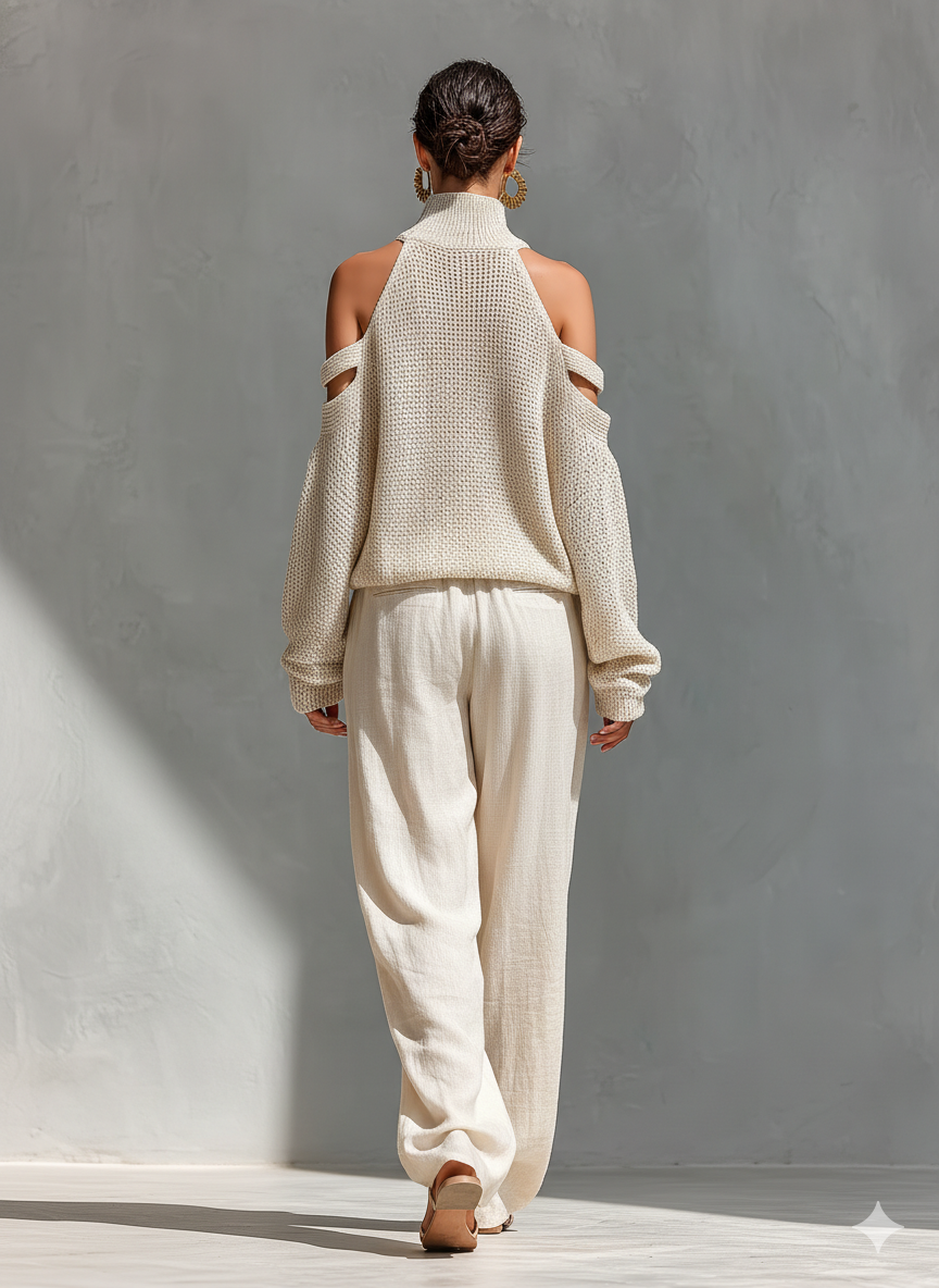 Women's Beige Linen Wide-Leg Trousers – ModClo