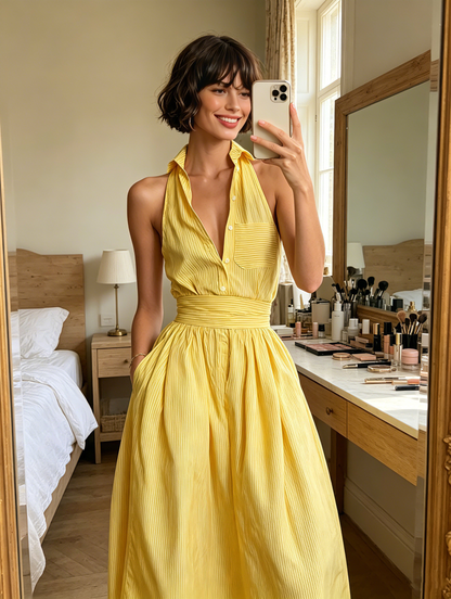 Women's Sleeveless Lapel Striped Maxi Dress – ModClo
