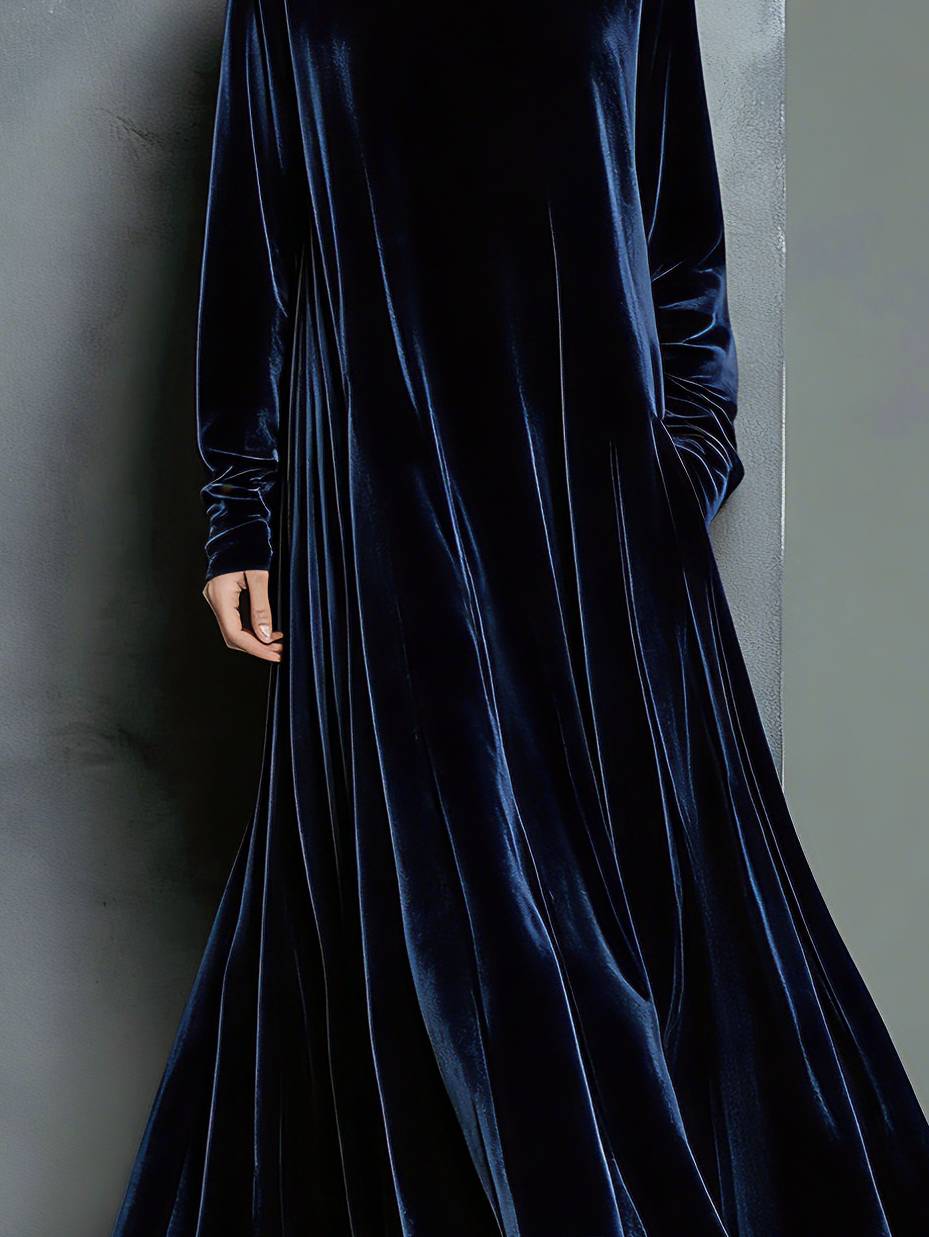 Women's Navy Velvet High Neck Maxi Dress – ModClo
