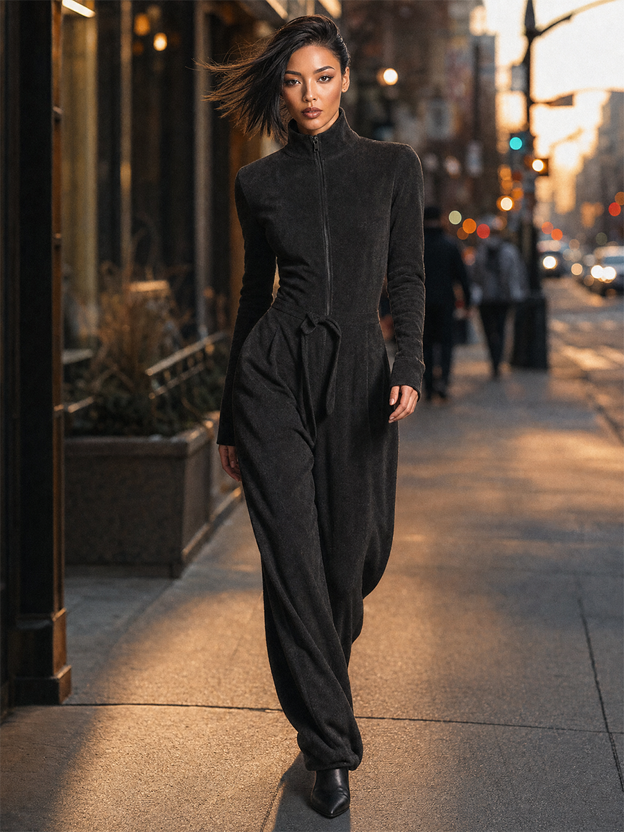 Women's Drawstring Zip Front Jumpsuit – ModClo