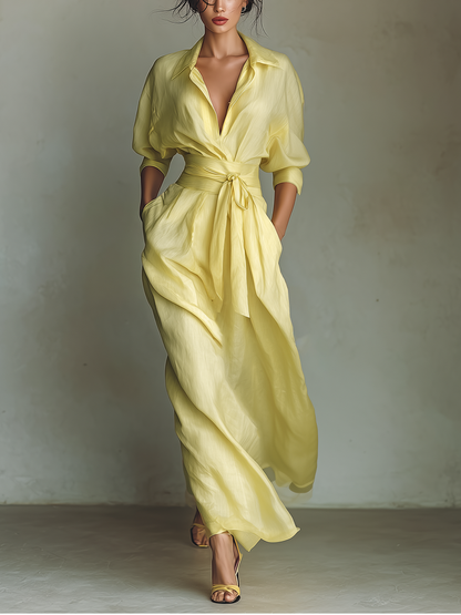 Women's Yellow Linen Shirt Dress – ModClo