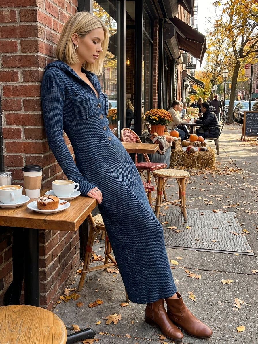 Women's Knit Hooded Slim Fit Maxi Dress – ModClo