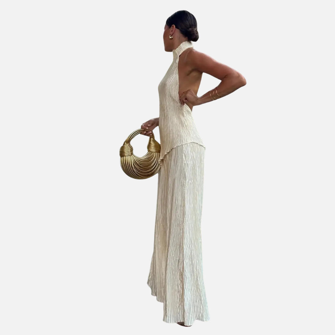 Women's Halter-Neck Pleated Wide-Leg Jumpsuit - Wedding Guest Dress