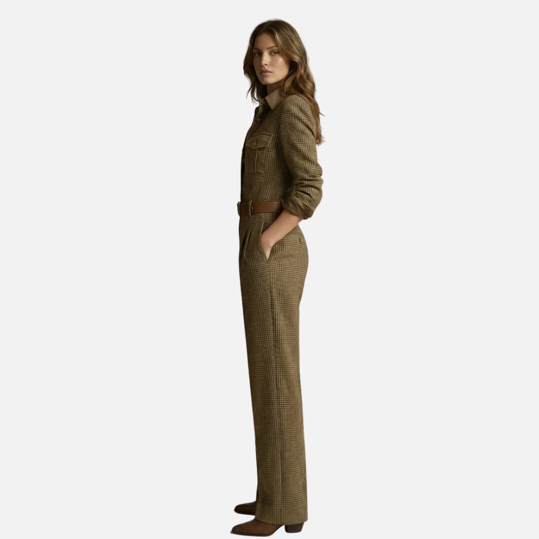 Women's Plaid Belted Utility Jumpsuit