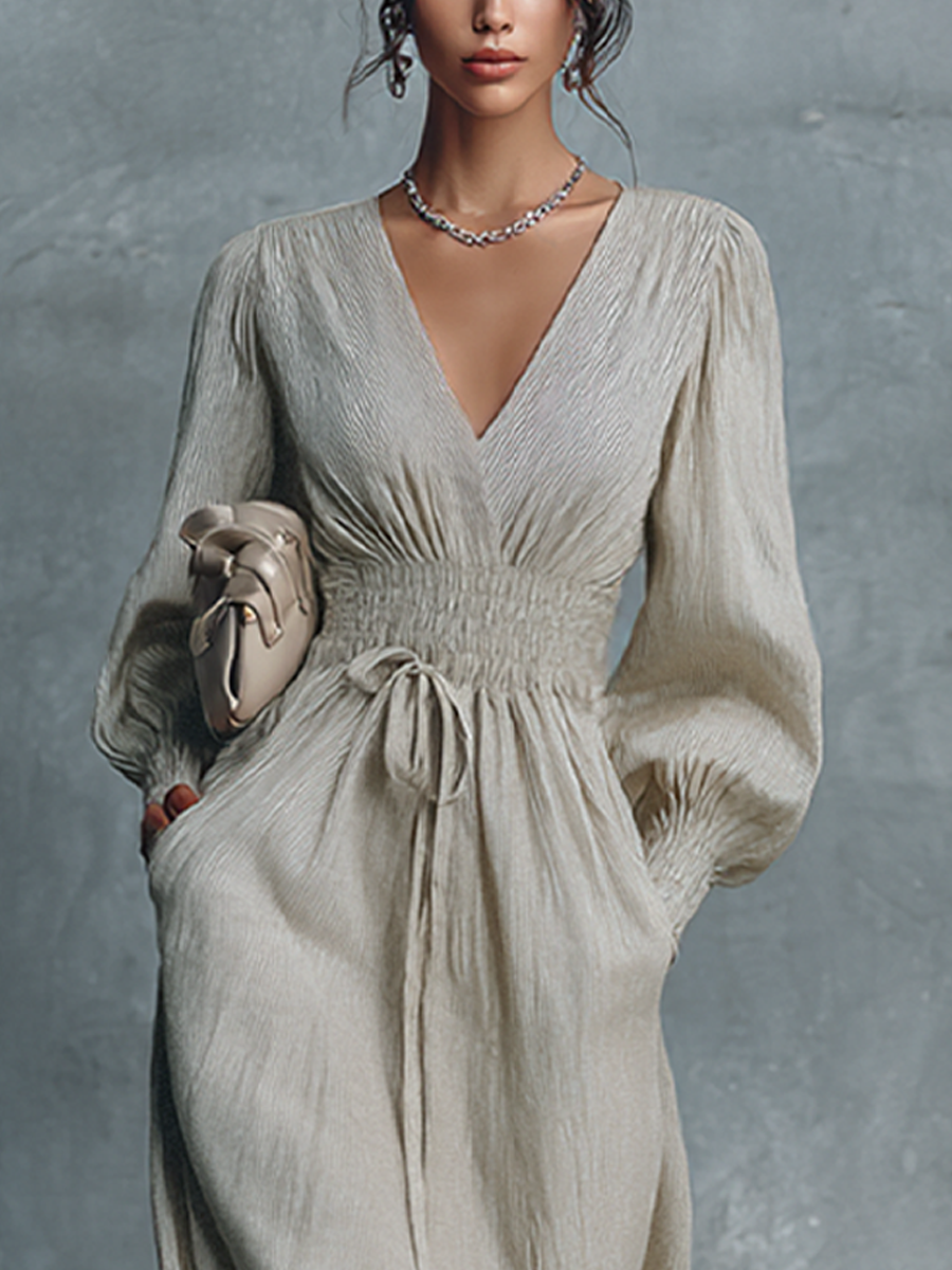 Women's Beige Linen Striped Maxi Dress – ModClo