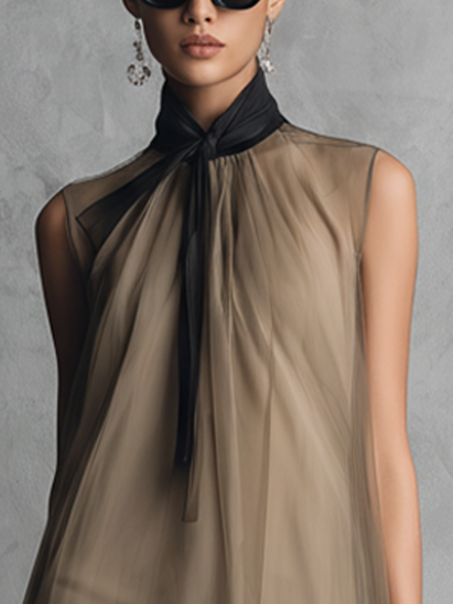 Women's Khaki Chiffon Sleeveless Dress – ModClo