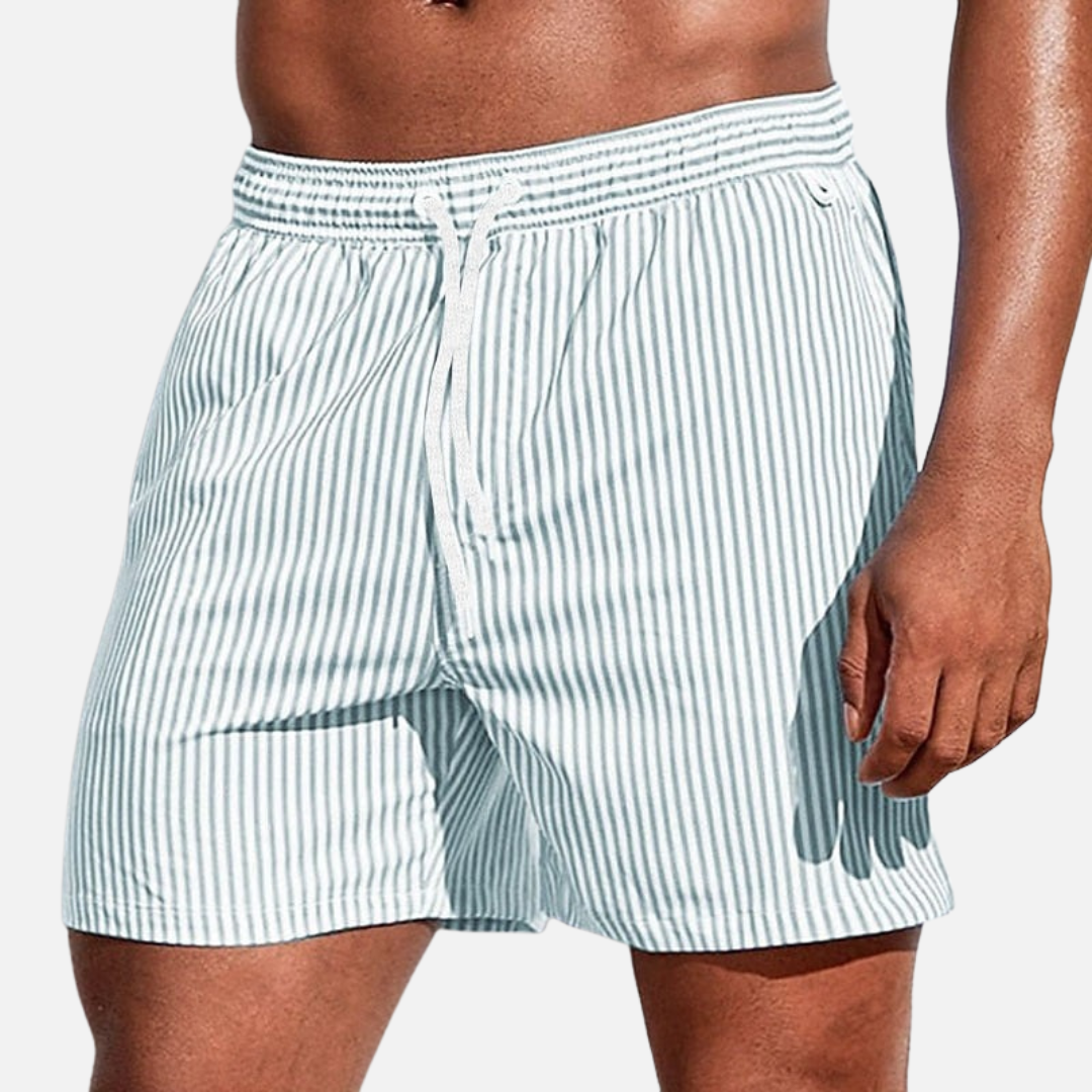 Men's Striped Swim Shorts | Quick Dry Drawstring Beach Shorts