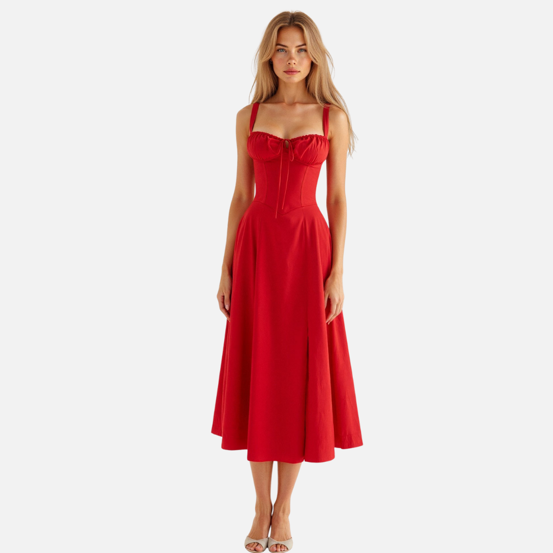 Women's Formal Corset Midi Dress | Spaghetti Strap Sweetheart