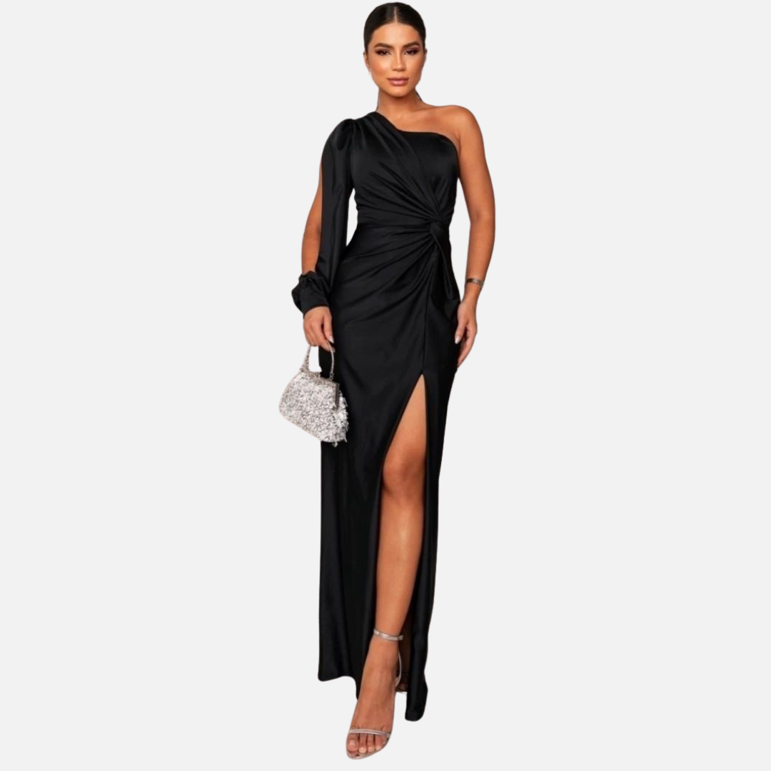 Women's One Shoulder Satin Maxi Dress Ruched