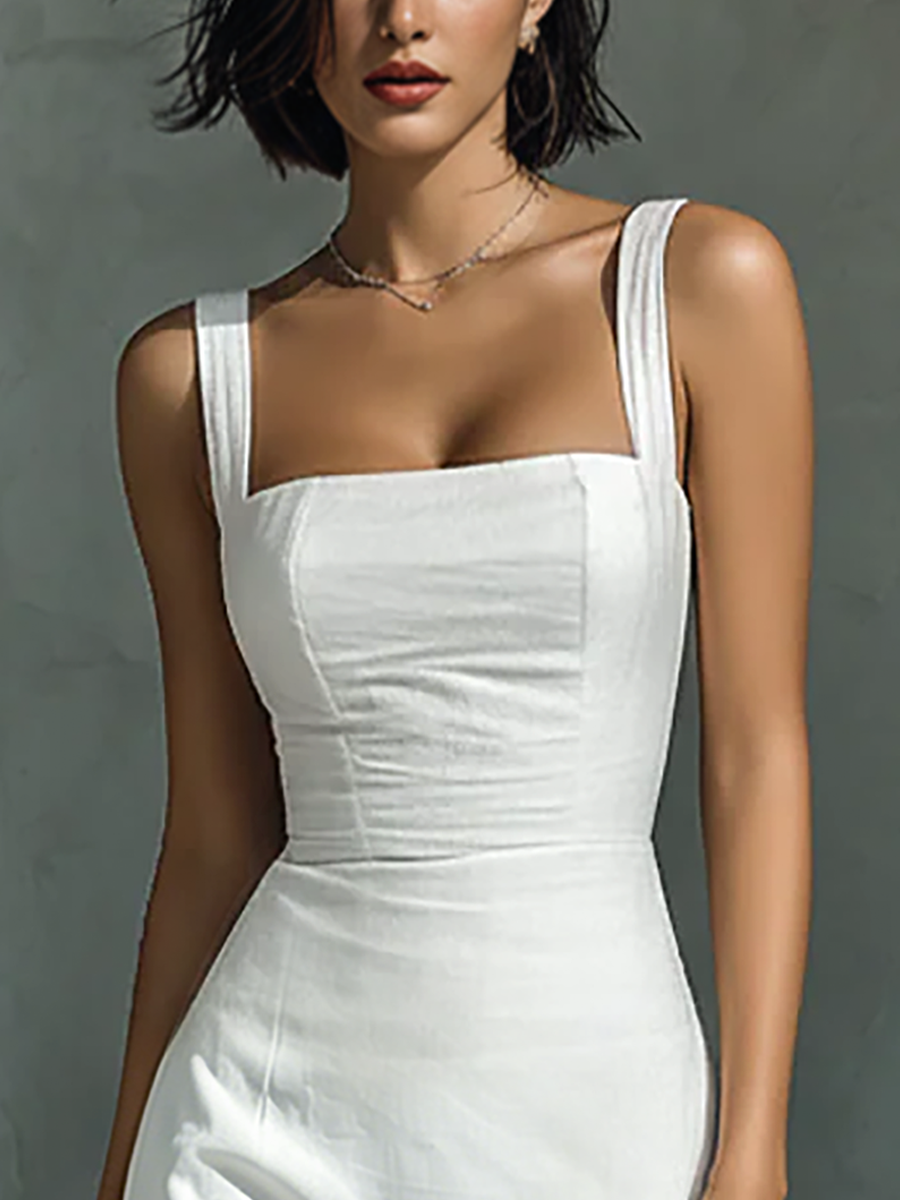 Women's White Linen Sleeveless Midi Dress – ModClo