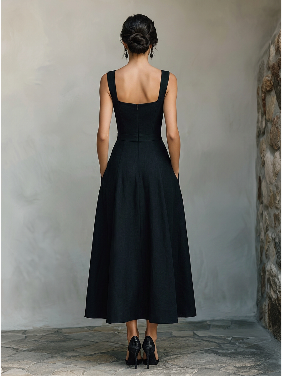 Women's Black Square Neck Maxi Dress – ModClo