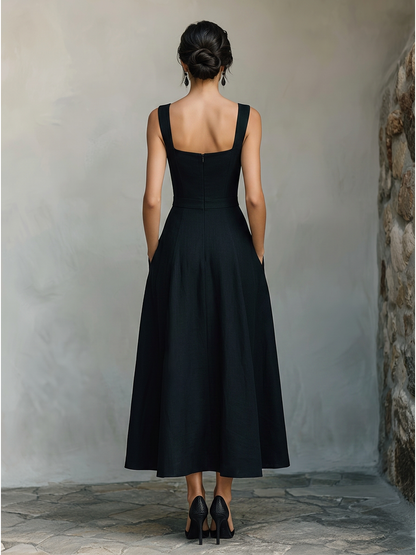 Women's Black Square Neck Maxi Dress – ModClo