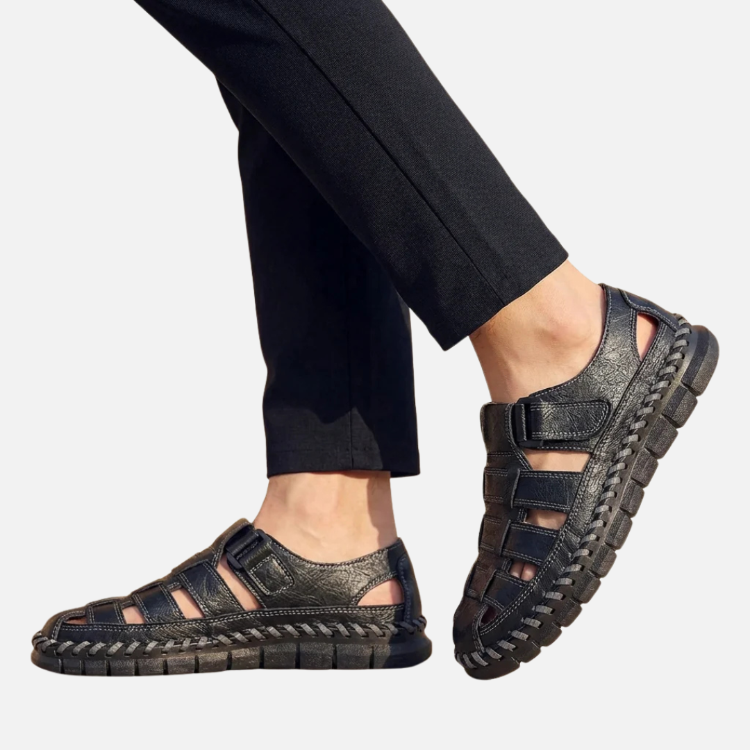 Men's Stitched Leather Cushioned Open Sandals