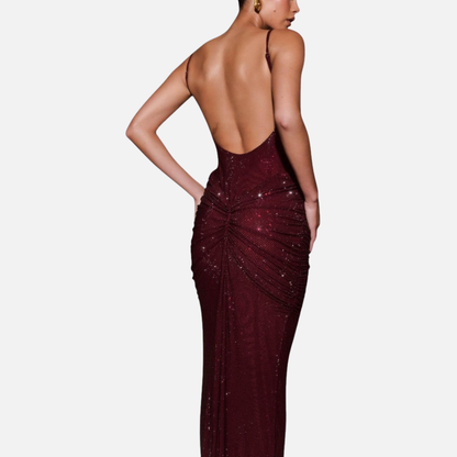 Women's Sequin Formal Maxi Dress – Backless Spaghetti Strap Sparkly Evening Gown