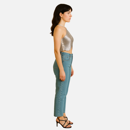 Women’s Metallic Top - Backless Party Crop Top