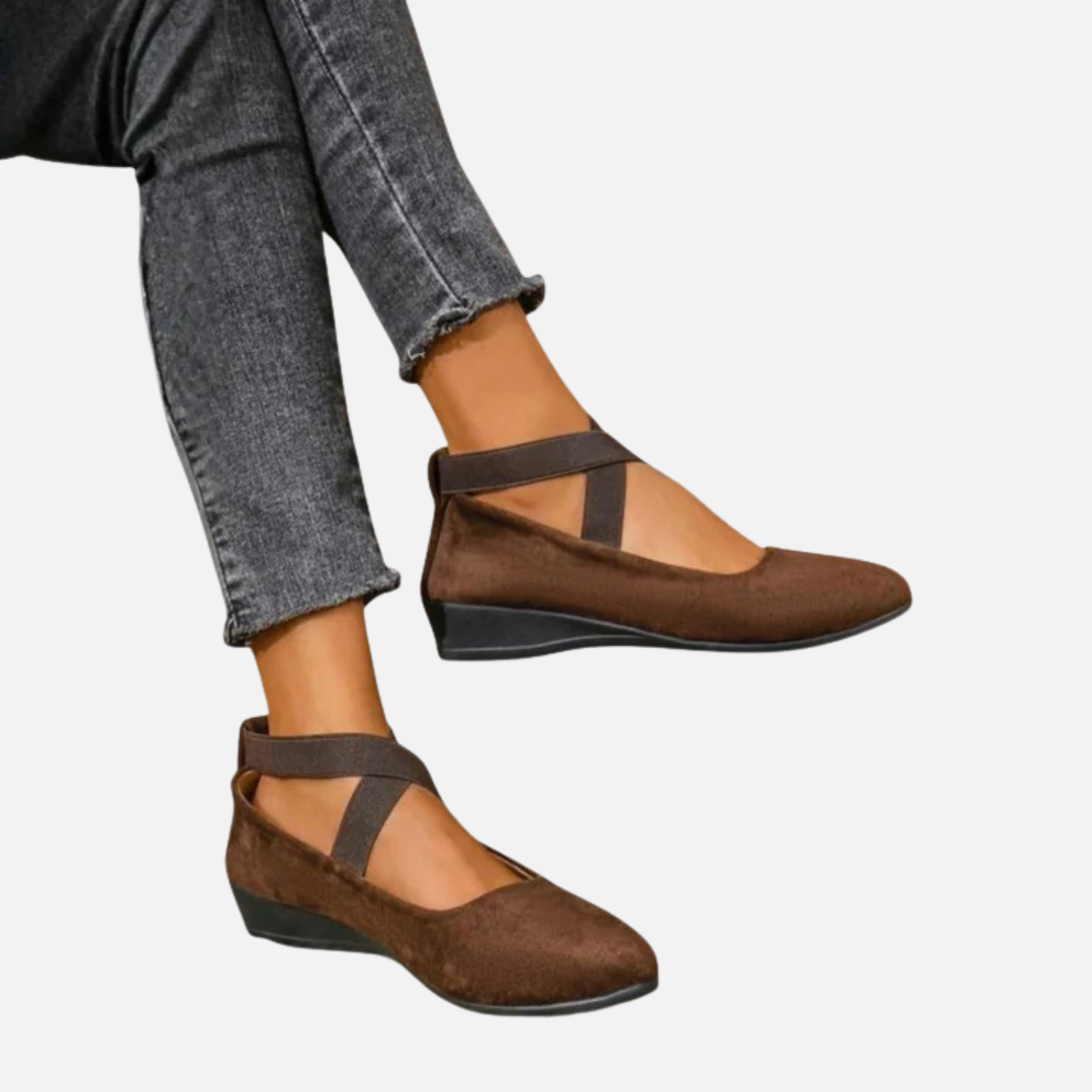 Women's Suede Cross Strap Ballet Flats | Ankle Wrap Sandals