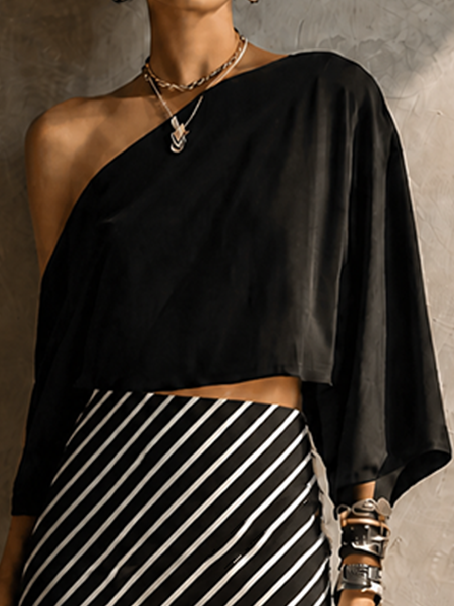 Women's Black Cotton Striped Skirt Set – ModClo