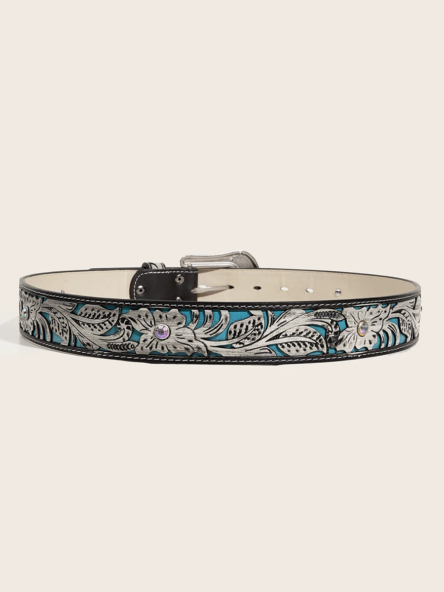 Women's Leather Embossed Rhinestone Belt – ModClo