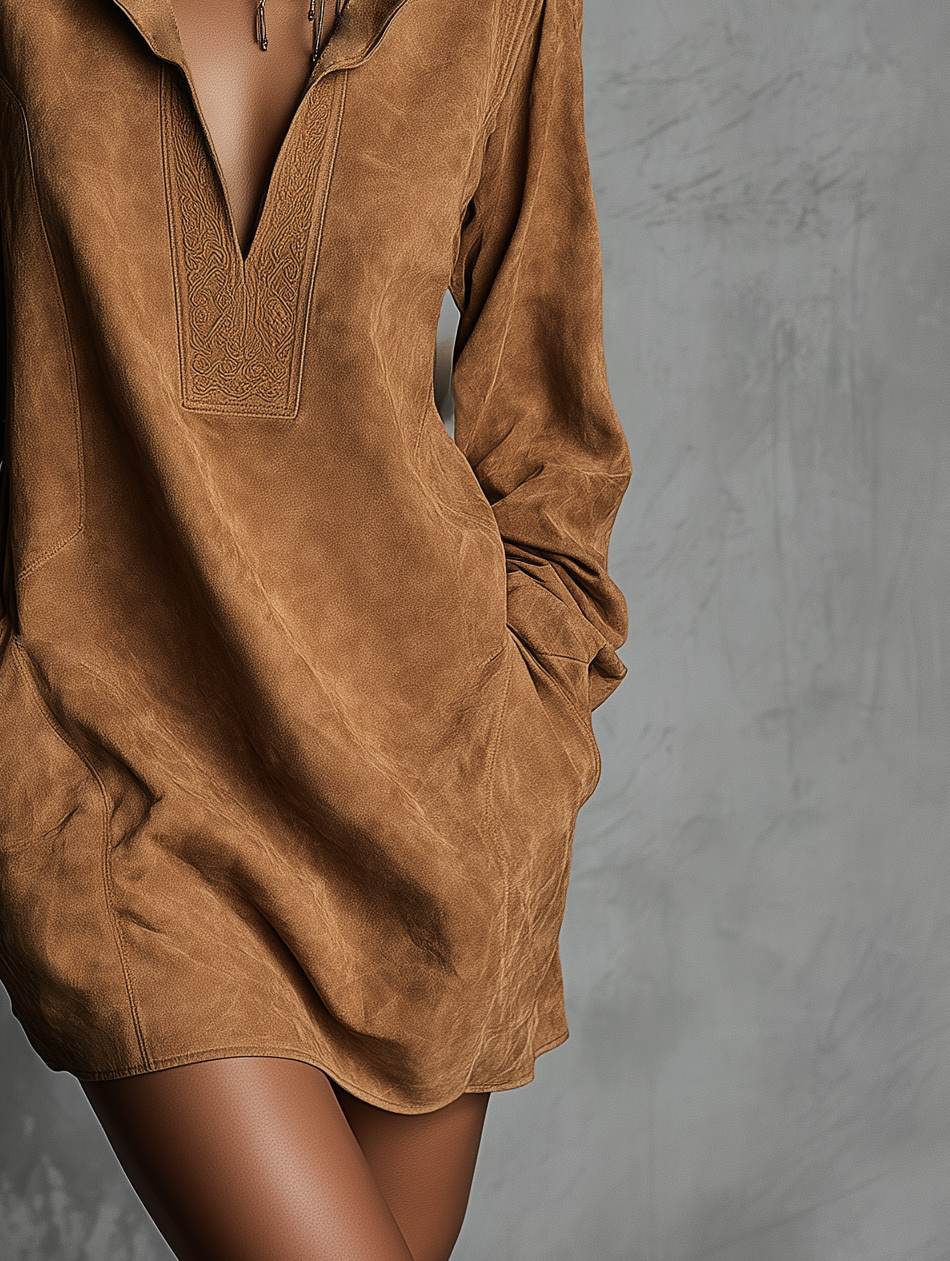 Women's Suede Neck Embossed Dress – ModClo