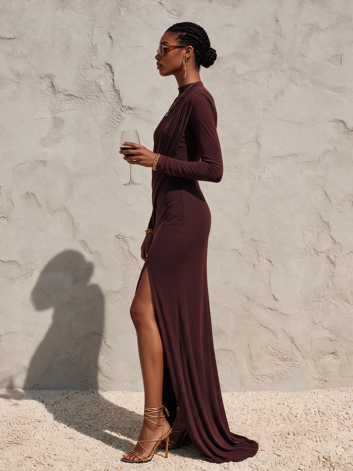 Women's Draped Mock Neck Maxi Dress – ModClo