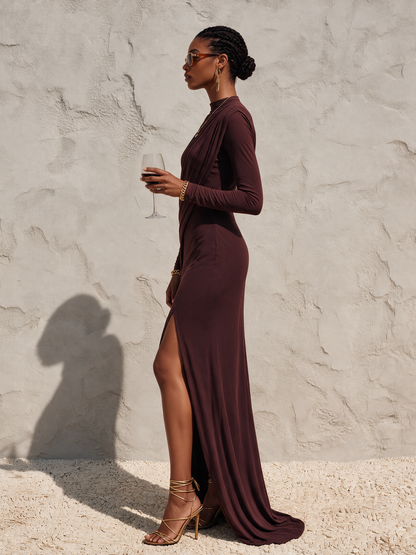 Women's Draped Mock Neck Maxi Dress – ModClo