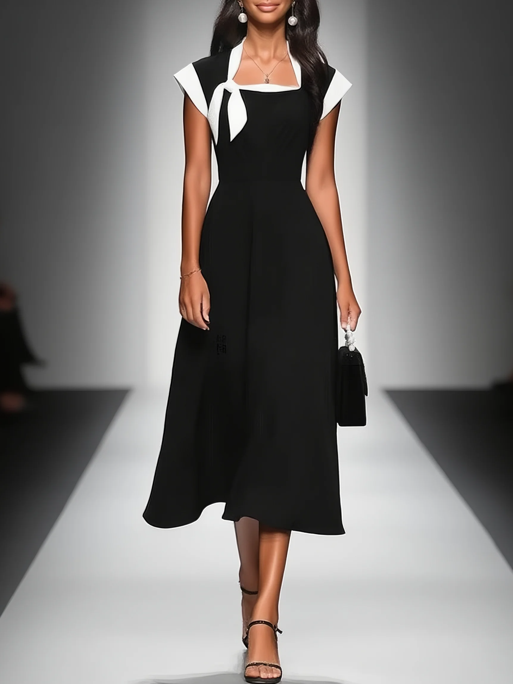Women's Square Neck Colorblock Square Midi Dress – ModClo
