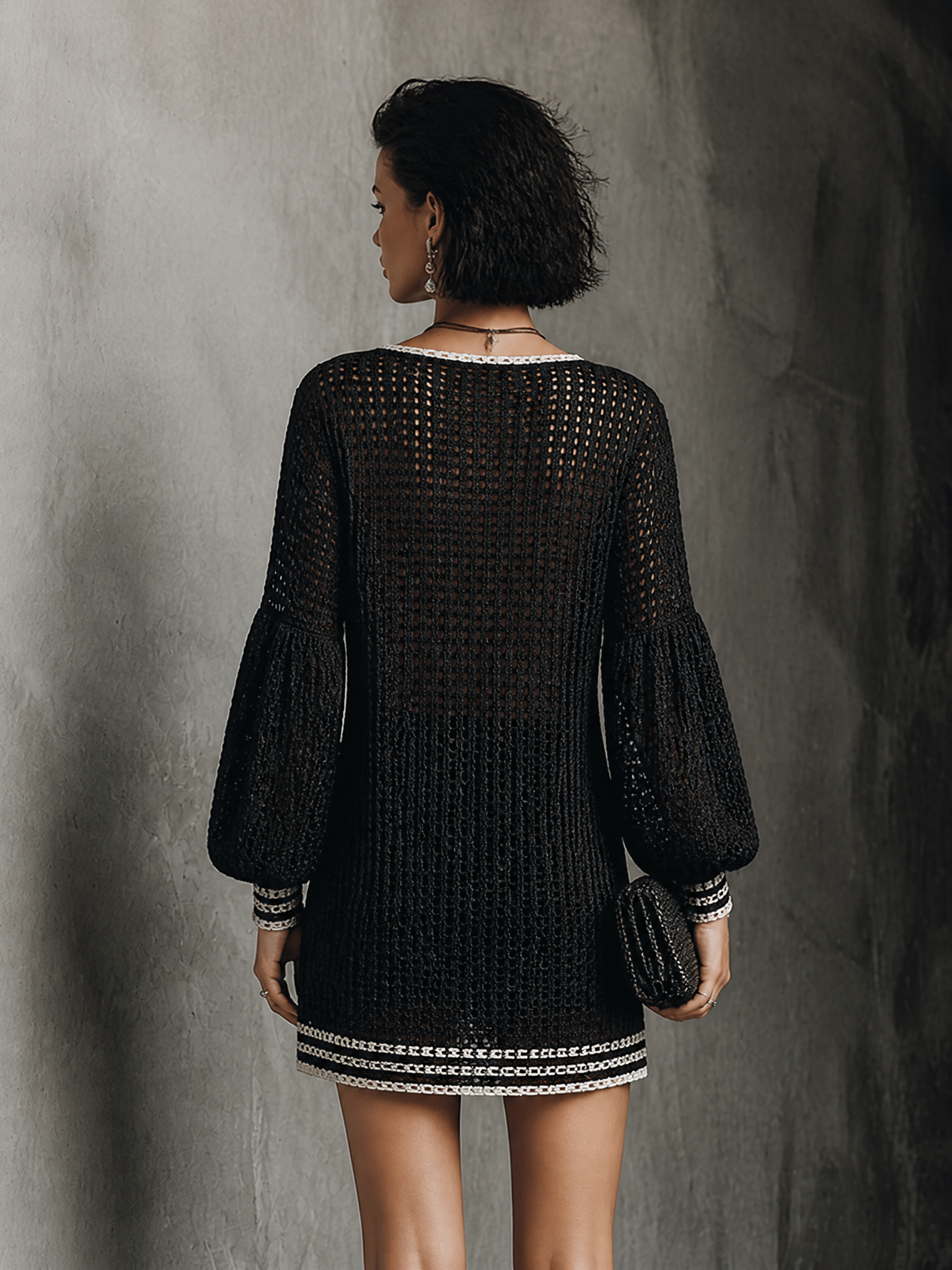 Women's Crochet Openwork Bohemian Mini Dress – ModClo