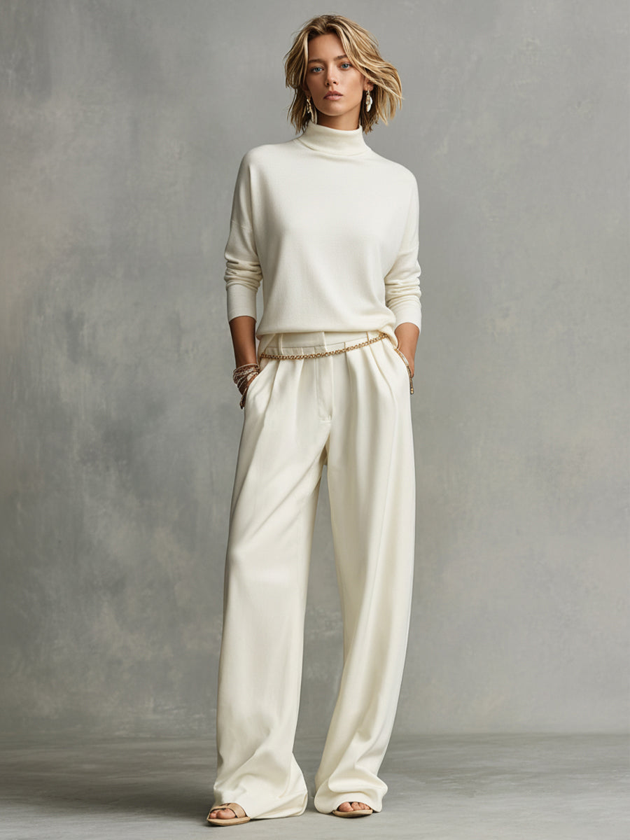 Women's Ivory Knit High Neck Turtleneck Top – ModClo